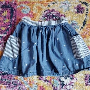 Mini Boden Blue Polka Dot Skirt with Striped Pockets